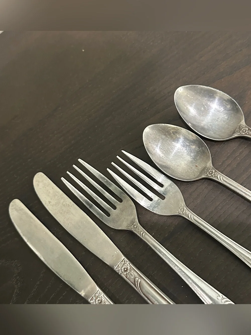 Vintage National Stainless Japan Floral Scroll Stainless Steel Flatware 6 Pcs.